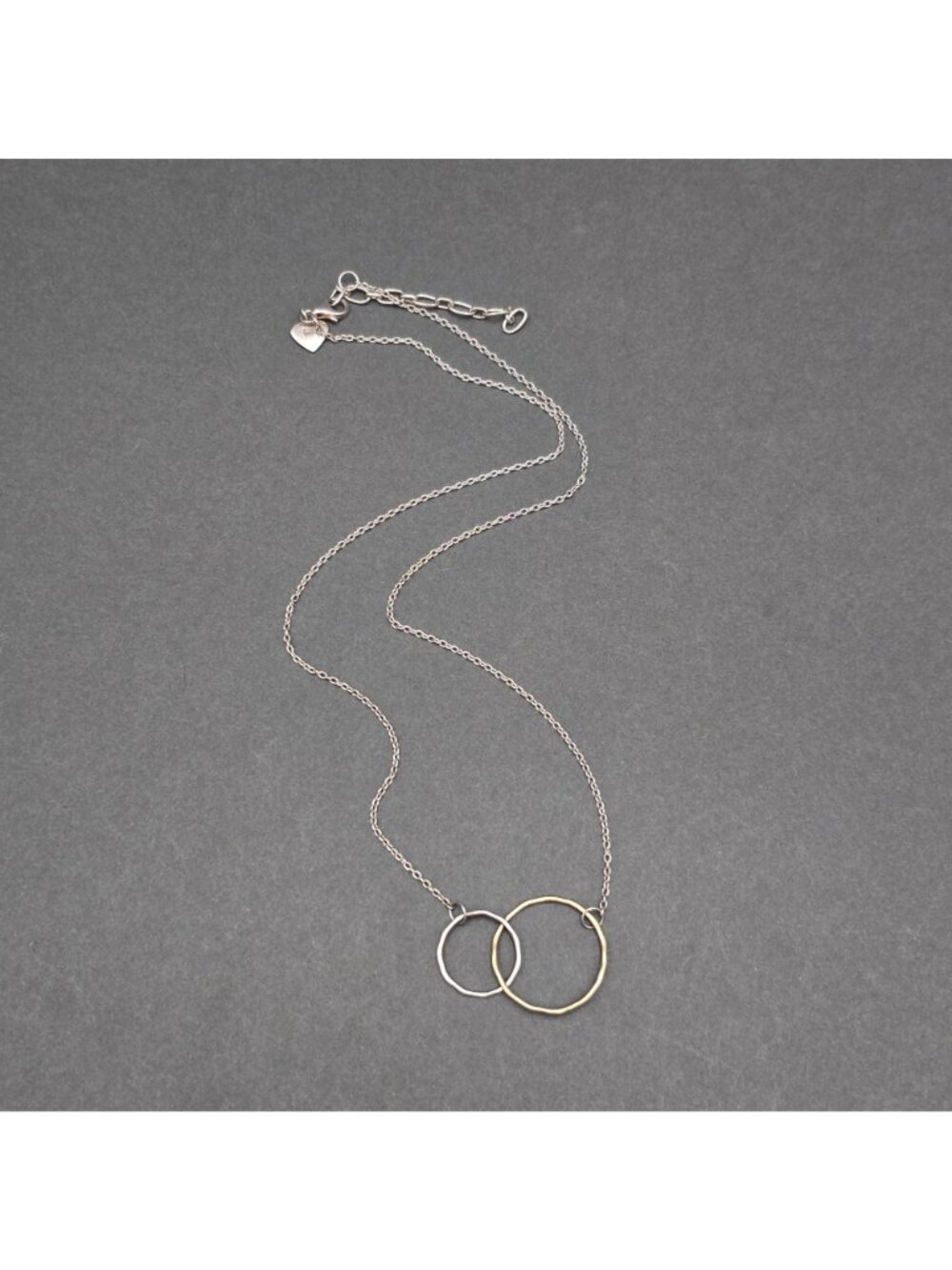 Sterling Silver Vermeil Interlocking Circles Necklace 16"-18" Modernist Hammered - Picture 3 of 14